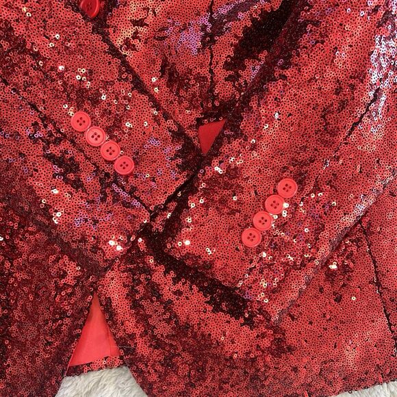 Tipsy Elves Men’s Sequin All Over Blazer Ruby Red Size 42 Tailored Fit Costume - Picture 4 of 9